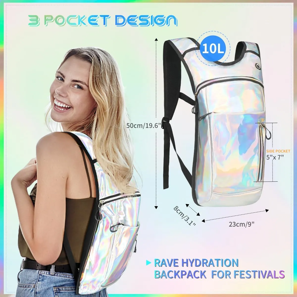 Hydration Backpack with 2L Water Bladder, Raves Water Backpack, Lightweight Insulation Hydration Pack for Men and Women, Suitable for Music Festivals, Raves, Hiking, Activities