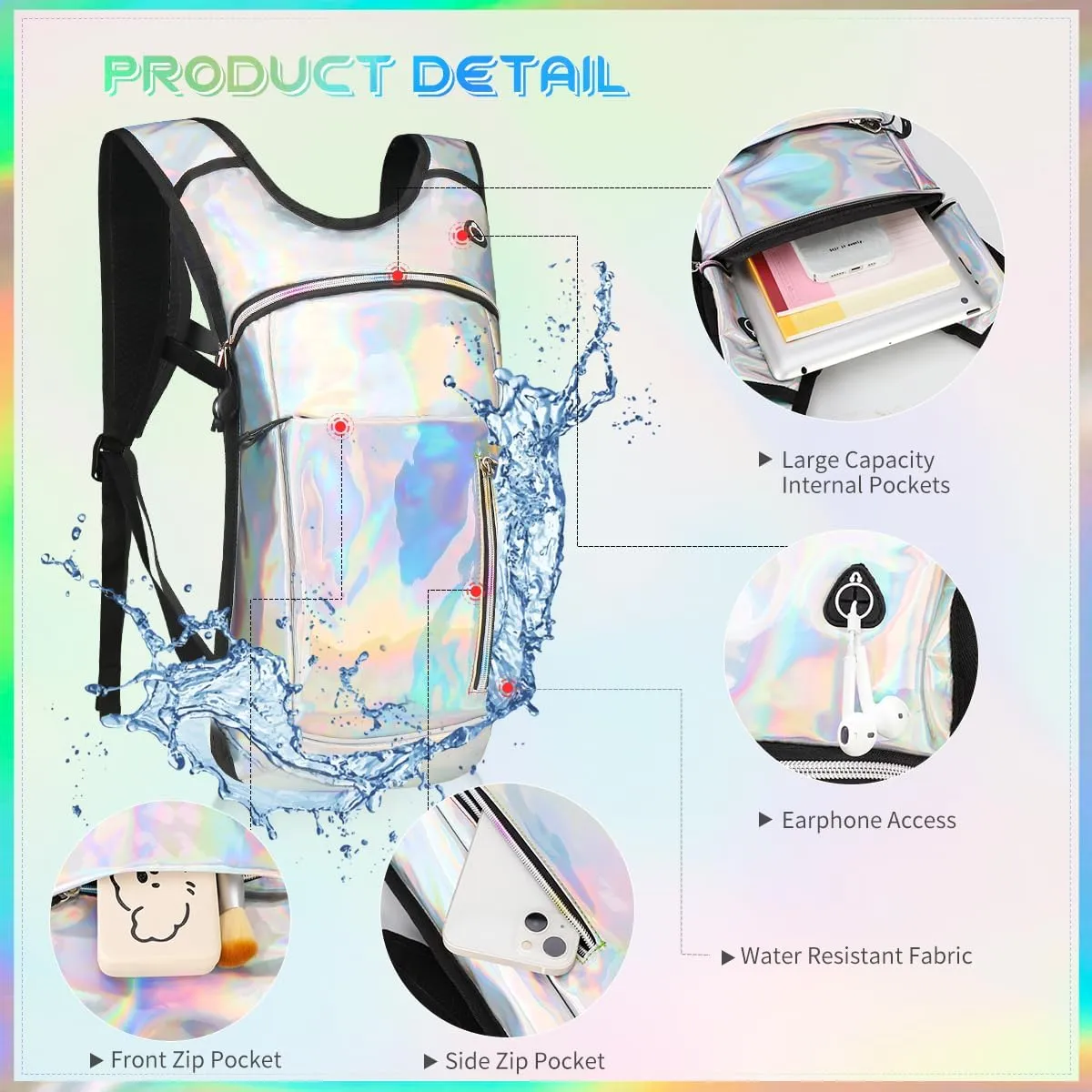 Hydration Backpack with 2L Water Bladder, Raves Water Backpack, Lightweight Insulation Hydration Pack for Men and Women, Suitable for Music Festivals, Raves, Hiking, Activities