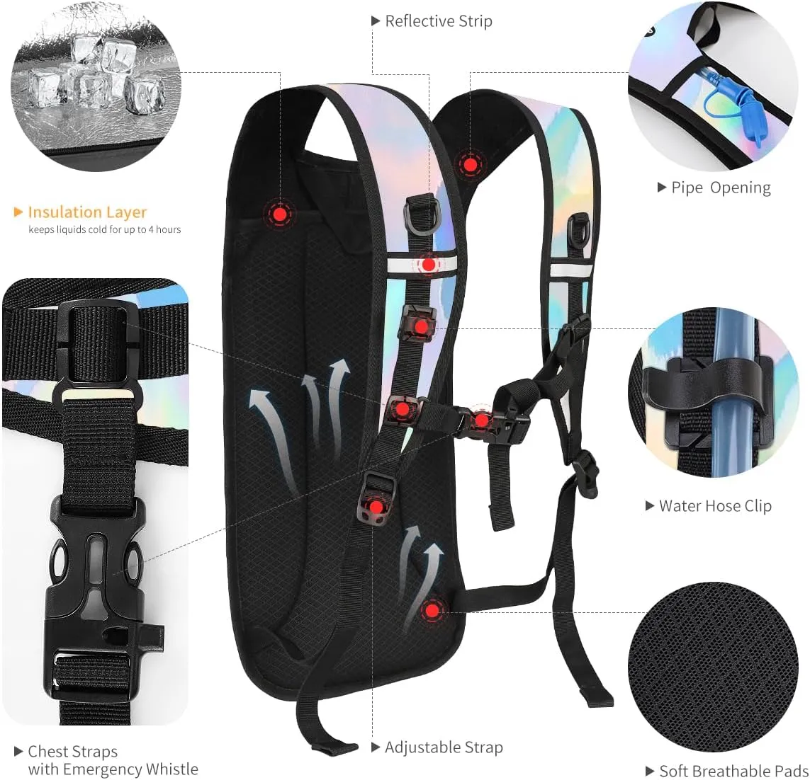 Hydration Backpack with 2L Water Bladder, Raves Water Backpack, Lightweight Insulation Hydration Pack for Men and Women, Suitable for Music Festivals, Raves, Hiking, Activities