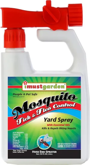 I Must Garden Outdoor Yard Spray: Kills & Repels Mosquitos, Ticks, Fleas, and Other Biting Insects – Powerful Blend of Natural Essential Oils – Safe for People, Pets & Plants – 32oz