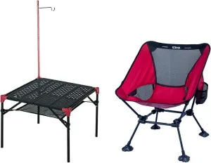 iClimb 1 Anti-Sinking Large Feet Chair and 1 Extendable Table with Hanger Bundle, Ultralight Compact for Single Adult Outdoor Backpacking Camping Hiking Beach Concert