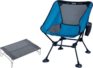 iClimb 1 Anti-Sinking Large Feet Chair and 1 Solo Mini Folding Table Bundle, Ultralight Compact for Adults Outdoor Backpacking Hiking Camping Beach Concert