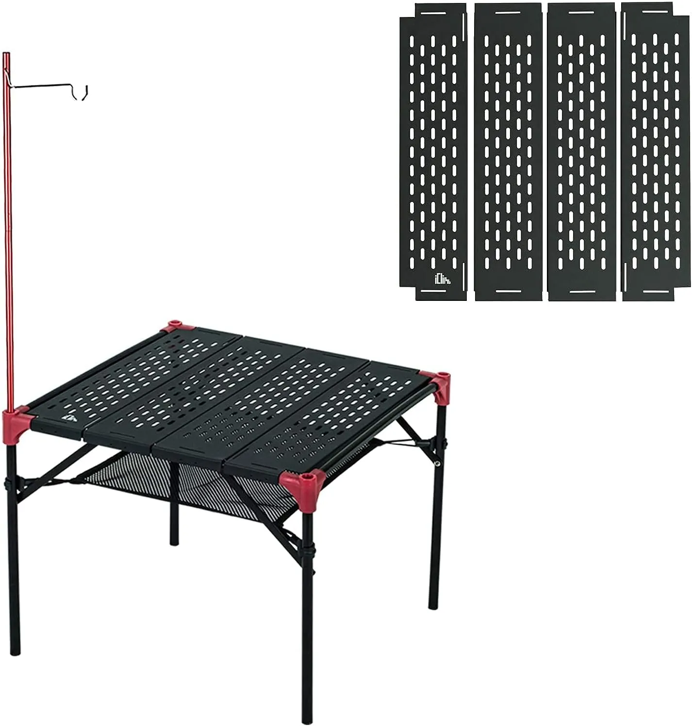 iClimb 1 Extendable Folding Table with Lantern Hanger and 1 Pack Connecting Plates Bundle, Ultralight Compact for Adults Outdoor Camping Backpacking Beach Concert BBQ Party