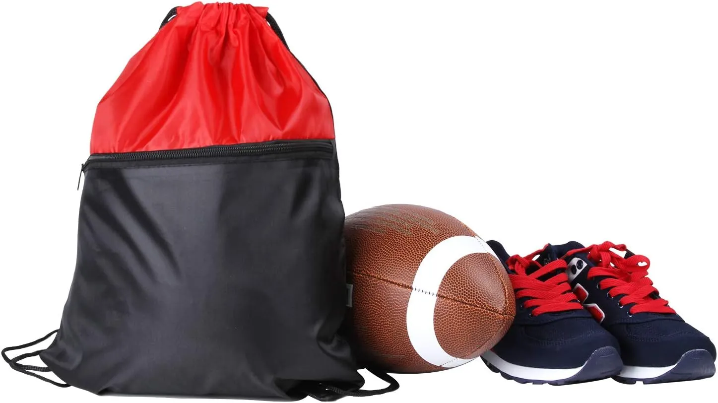 ICObuty Sports Gym Bag Sack Cheerleading Cheerleader Drawstring Backpack 6 Pack Men Women 210D Polyester (Red/Black)