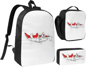 Indonesian Flag Map print Backpacks With Lunch Pack Pencil Case 3pcs, Lightweight Bookbag Unisex for Traveling