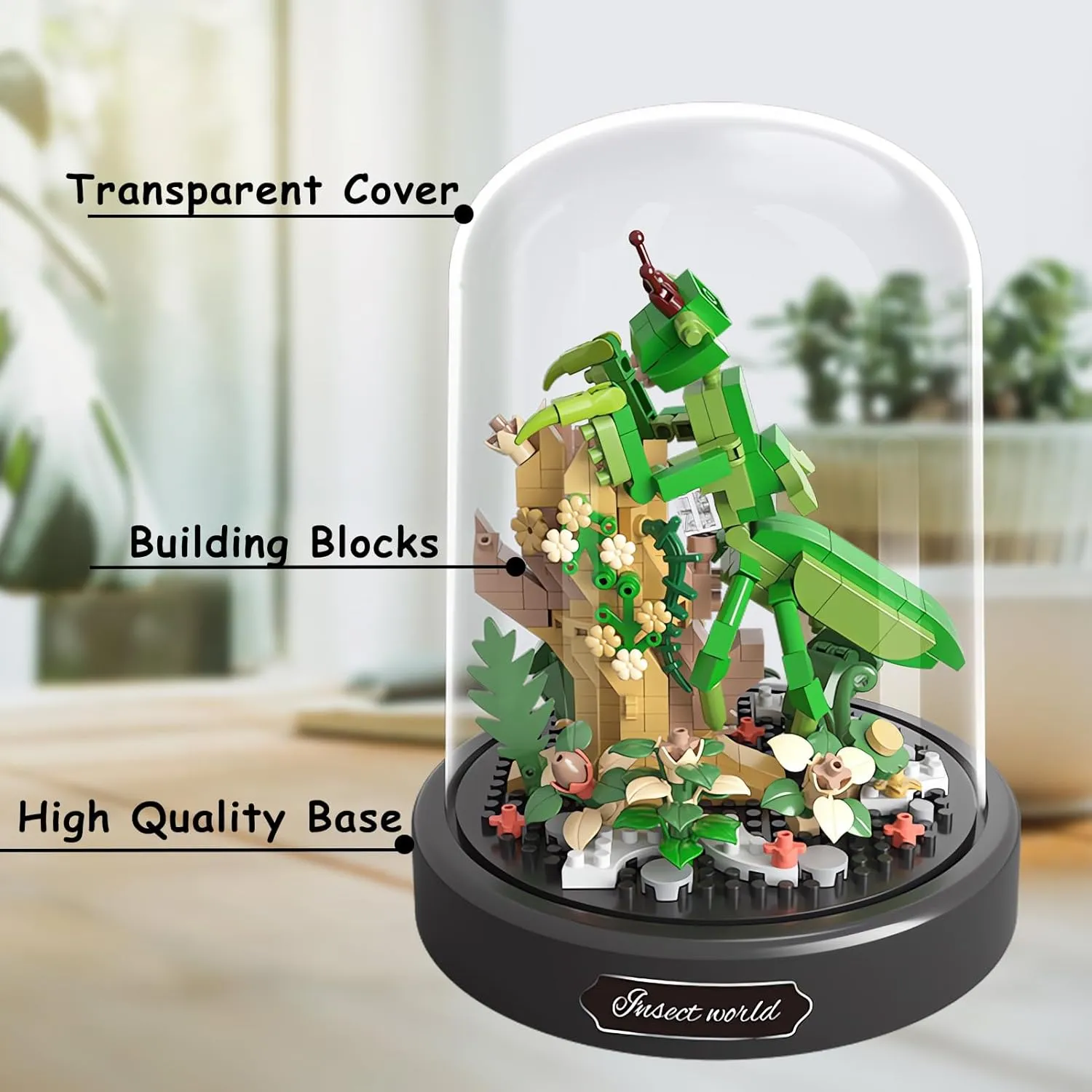 Insect Flowers Collection Building Set with Dust Cover, Animals Flower Plants Bug Botanical Set for Nature Decor, STEM Mini Bricks Birthday Gift for 12  Women Boys Girls(Mantis