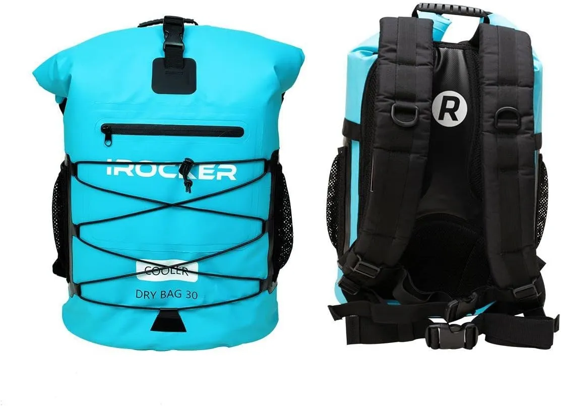 iROCKER Insulated Backpack Cooler & Dry Bag - 30L Leakproof, Collapsible, Fits 24 Cans, 18 Bottles | Adjustable, Padded Straps for Beach, Camping, Boating
