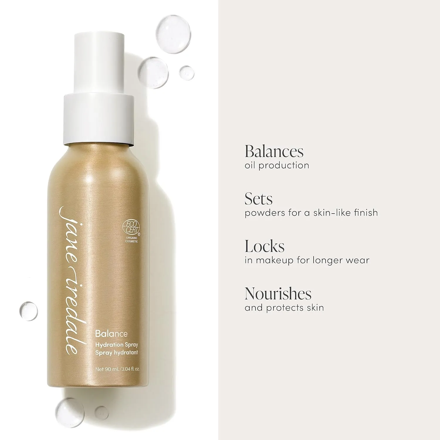 jane iredale Balance Hydration Spray, Natural Moisture-Locking Facial Mist Tones Skin and Sets Makeup for a Natural Finish, Vegan, Gluten-Free
