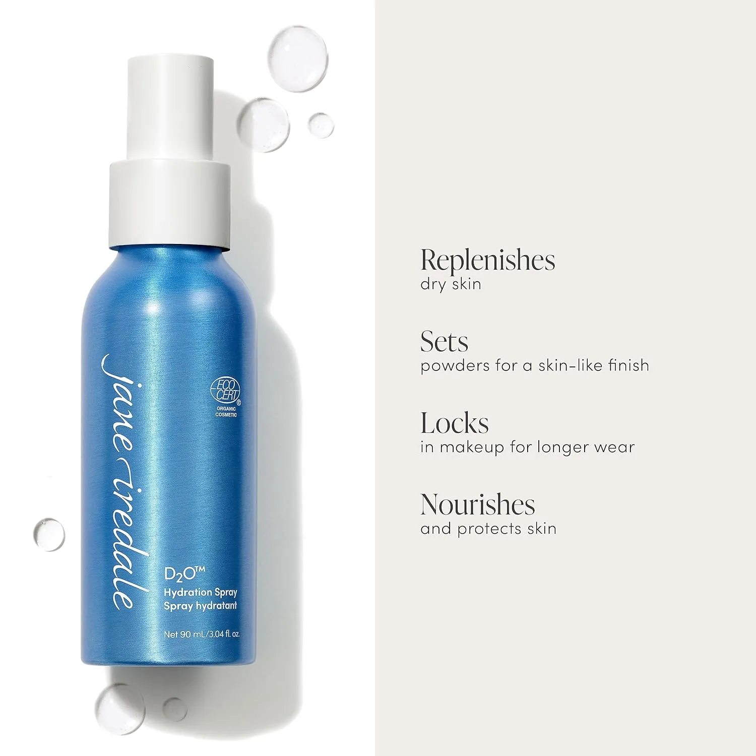 jane iredale D2O Hydration Spray, Natural Moisture-Locking Facial Mist Replenishes Dry Skin and Sets Makeup for a Natural Finish, Vegan, Gluten-Free