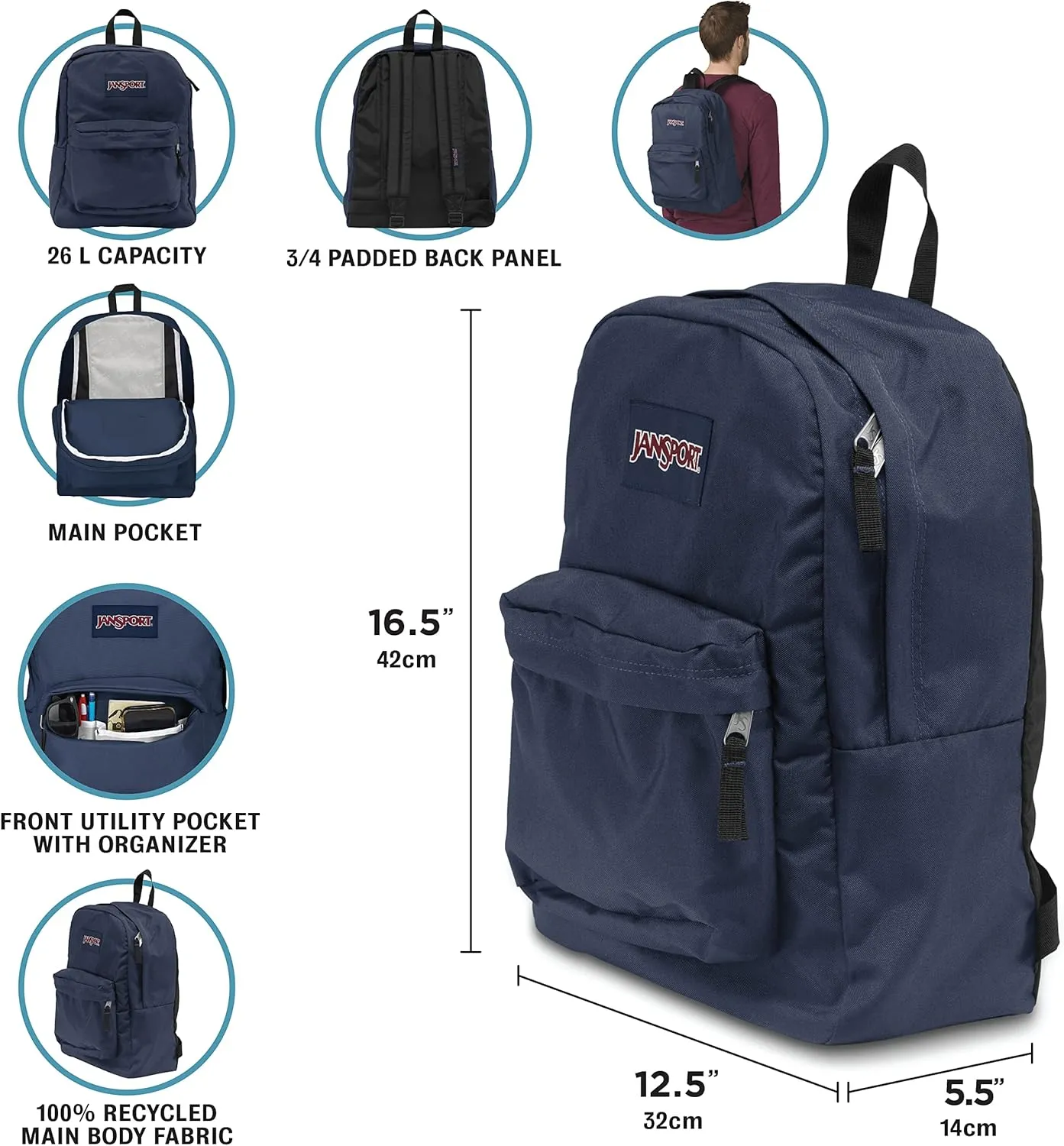 JanSport SuperBreak One Backpacks - Durable, Lightweight Bag with 1 Main Compartment, Front Utility Pocket with Built-in Organizer - Premium Backpack - Deep Juniper