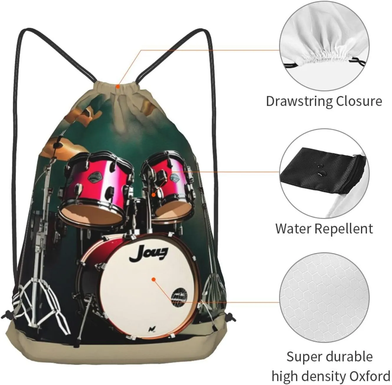 Jazz Drum Drawstring Backpack String Cinch Bag Polyester Sackpack For Fitness Training Workout