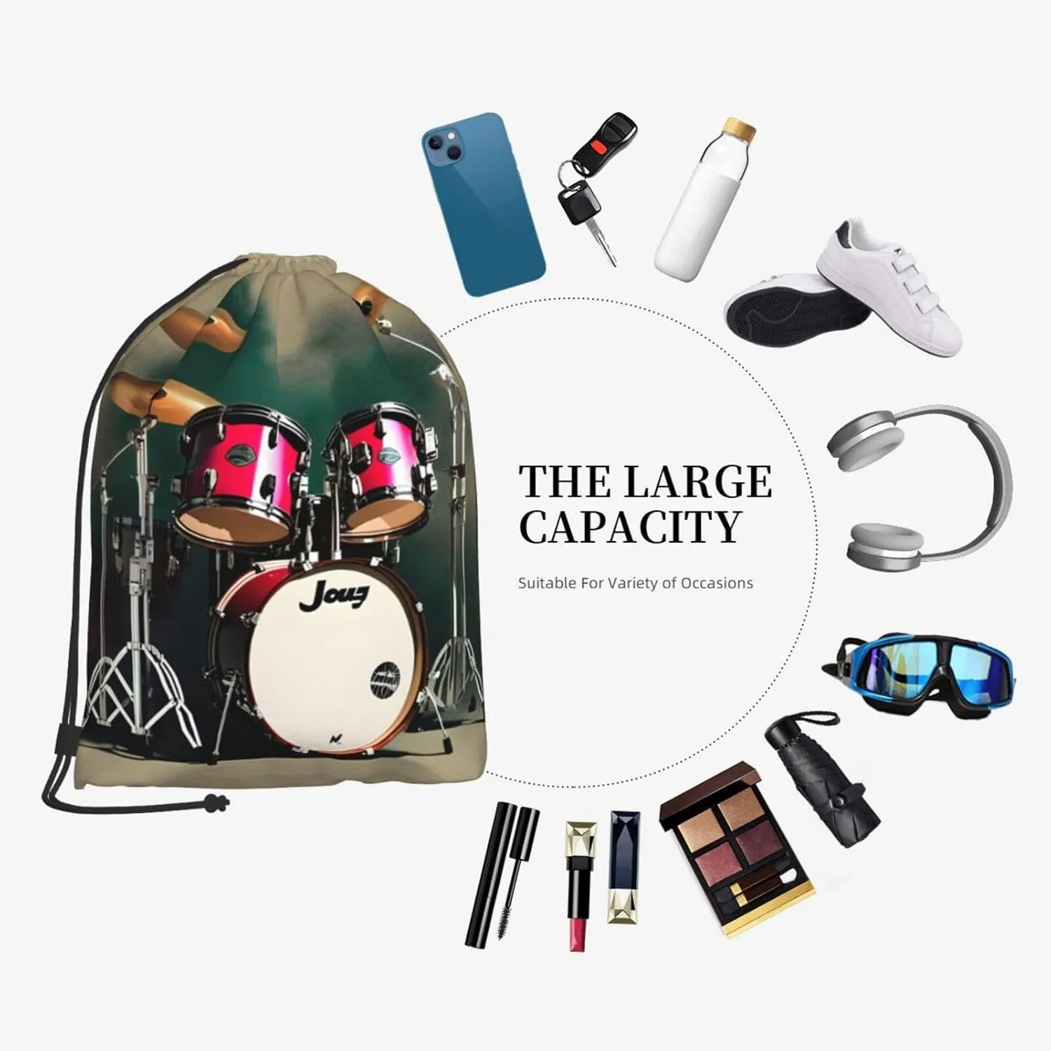 Jazz Drum Drawstring Backpack String Cinch Bag Polyester Sackpack For Fitness Training Workout