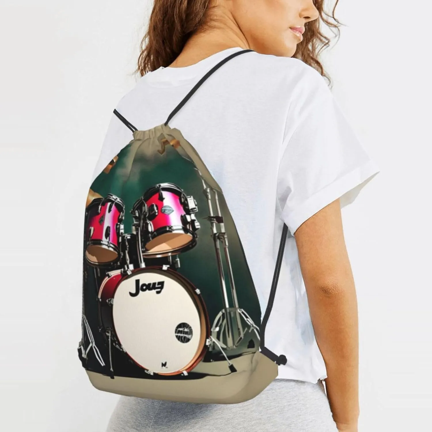 Jazz Drum Drawstring Backpack String Cinch Bag Polyester Sackpack For Fitness Training Workout