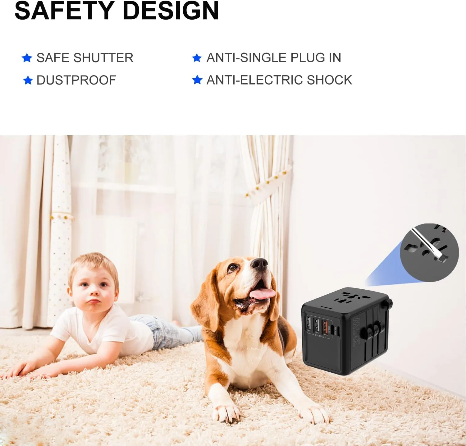 JMFONE 35W PD Universal Travel Adapter, Fast Charging International Power Plug Adapter with 3*USB-A & 2*USB-C Ports and Multi AC Sockets, All-in-one Travel Outlet Conversion Plugs for 200  Countries