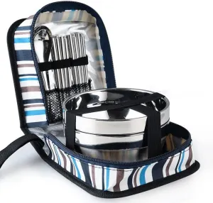 JSEIAJB Outdoor Stainless Steel Tableware Spoon Bowls Foldable Chopsticks for Picnic Traveling Camping Dinnerware Hiking Tools with Bag(E)
