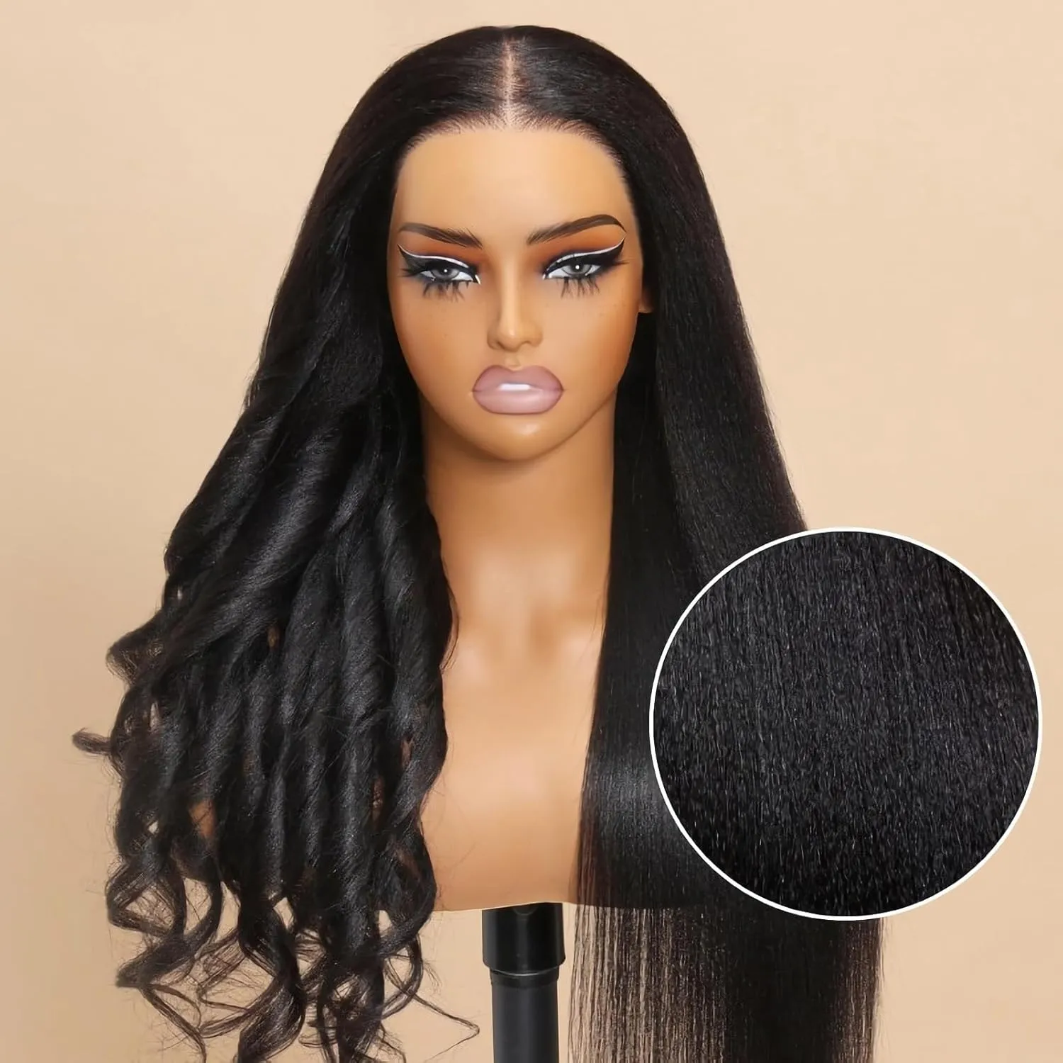 Julia Hair Bye Bye Knots Glueless Wig Yaki Human Hair Lace Wig Invisible Knots Put On and Go Pre Cut 7x5 Lace Front Wigs for Beginners Pre Bleached Pre Plucked No Glue150% Density 16 Inch