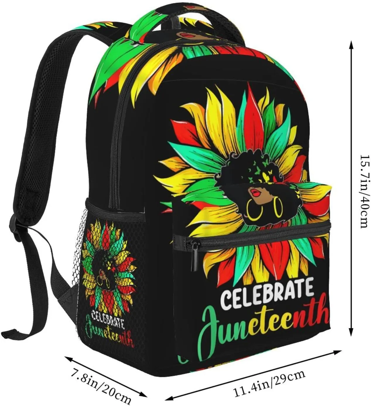 Juneteenth Sunflower African Black Women Backpack Lightweight Laptop Backpack Casual Daypack Travel Double Shoulder Bag For Women Men