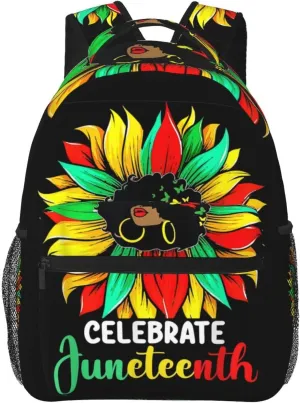 Juneteenth Sunflower African Black Women Backpack Lightweight Laptop Backpack Casual Daypack Travel Double Shoulder Bag For Women Men