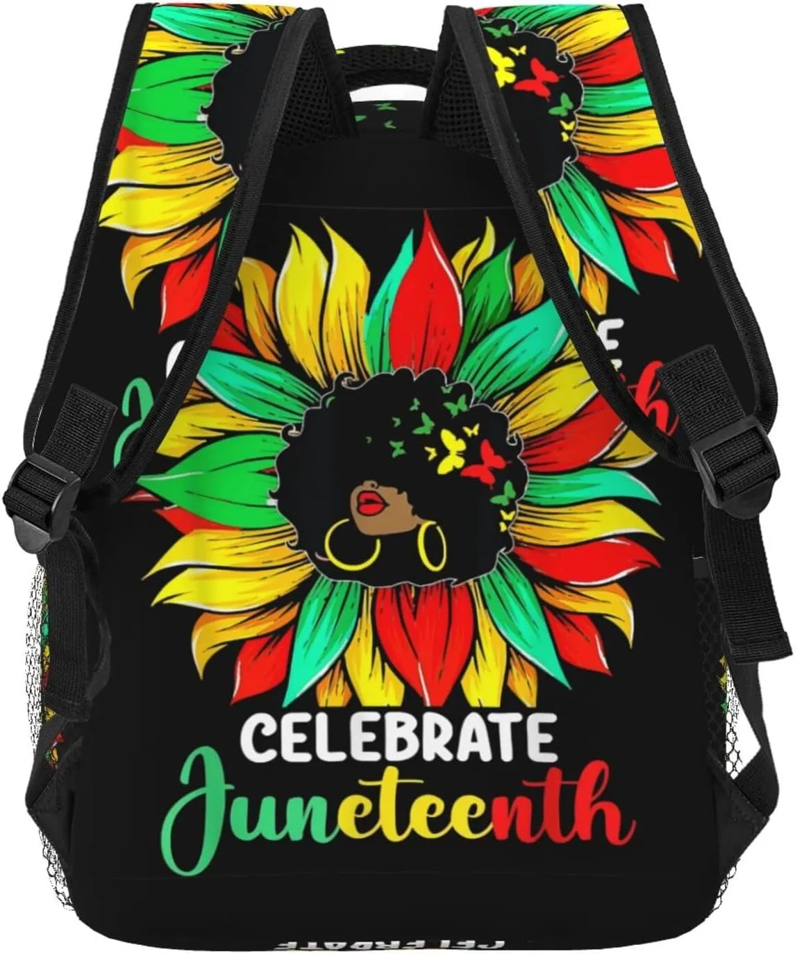 Juneteenth Sunflower African Black Women Backpack Lightweight Laptop Backpack Casual Daypack Travel Double Shoulder Bag For Women Men