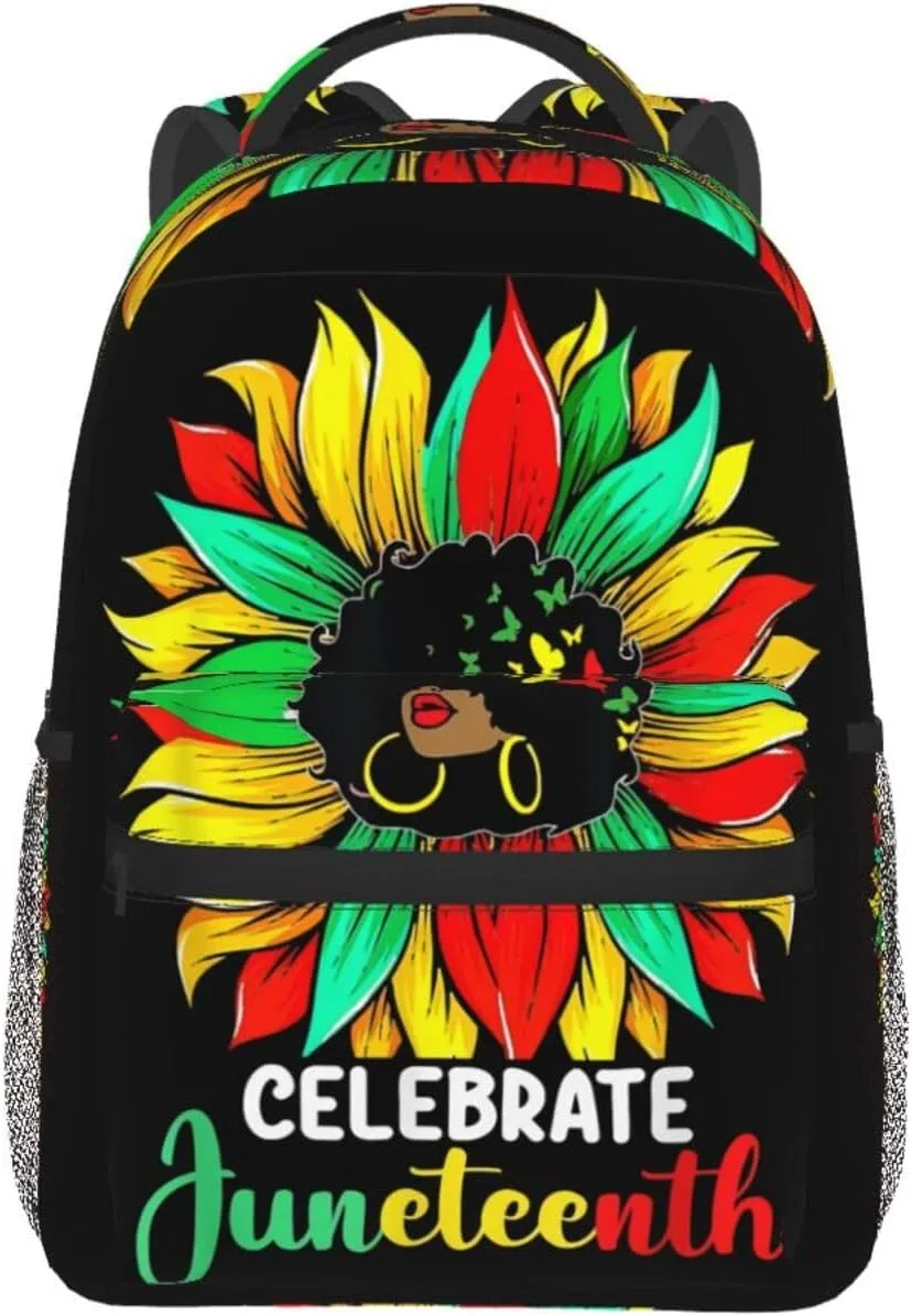 Juneteenth Sunflower African Black Women Backpack Lightweight Laptop Backpack Casual Daypack Travel Double Shoulder Bag For Women Men