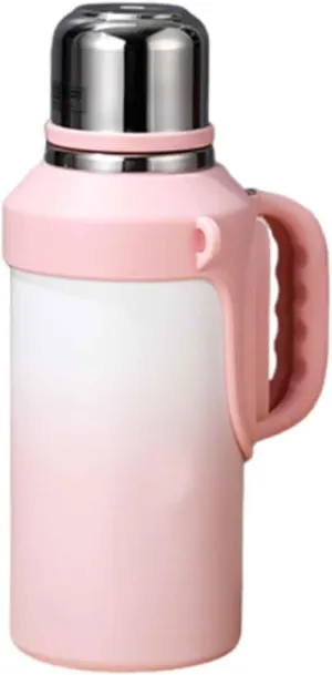JUSHZ Mens Water Bottle Water Bottles Gym Leakproof Stainless Steel Adult with Filter Thermos Flask Vacuum Flasks Insulated with Handle Large Capacity Portable Car Travel (1200ml,Pink)