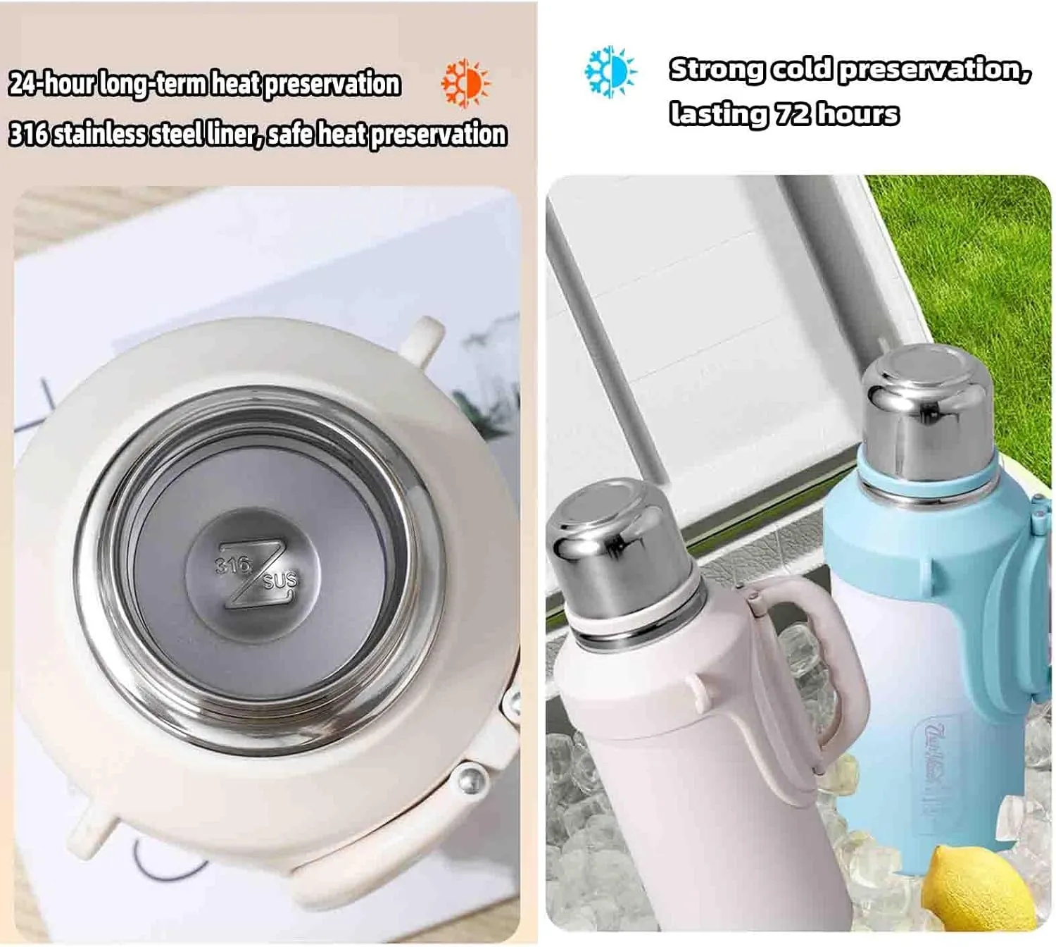 JUSHZ Mens Water Bottle Water Bottles Gym Leakproof Stainless Steel Adult with Filter Thermos Flask Vacuum Flasks Insulated with Handle Large Capacity Portable Car Travel (1200ml,Pink)