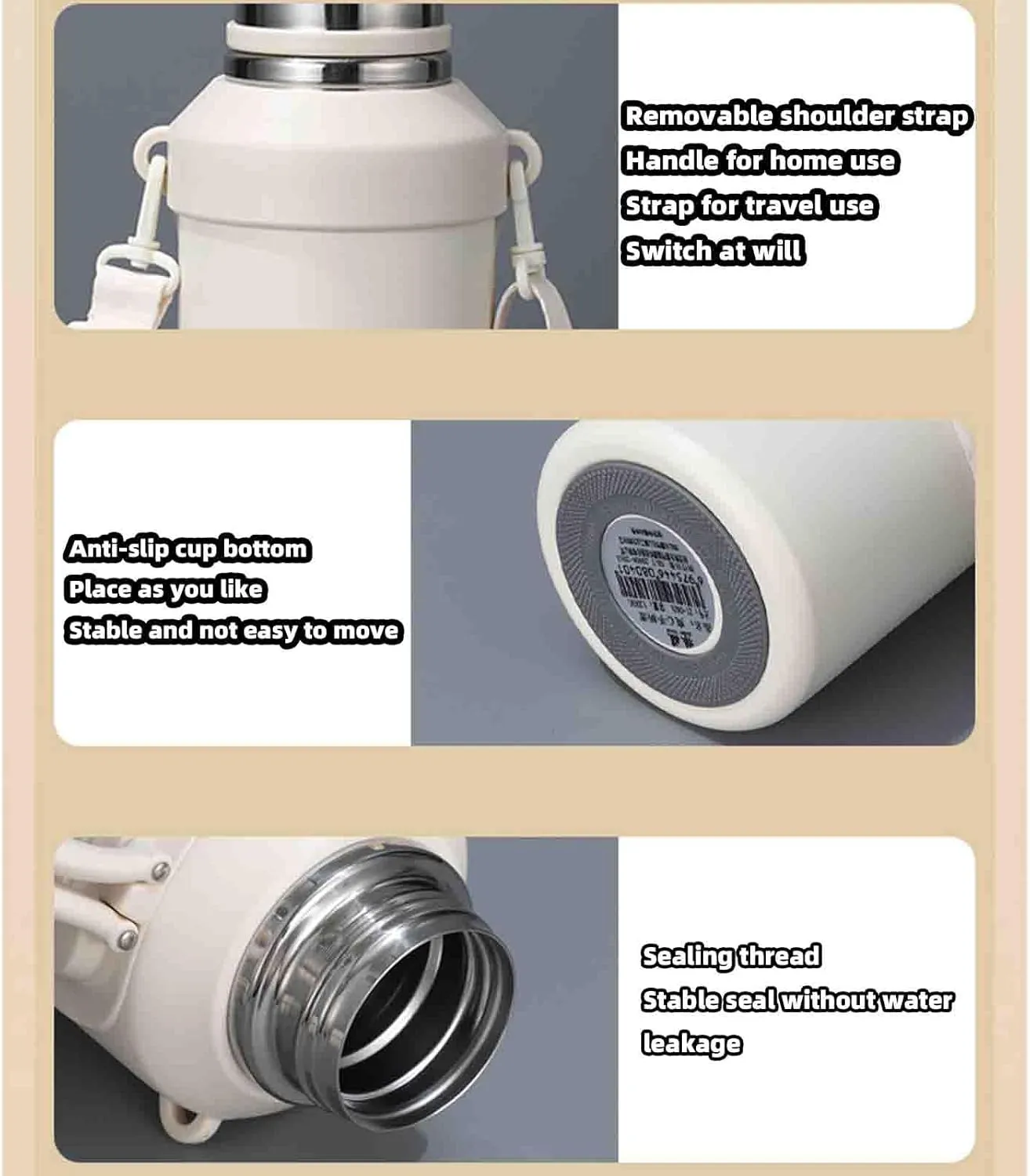 JUSHZ Mens Water Bottle Water Bottles Gym Leakproof Stainless Steel Adult with Filter Thermos Flask Vacuum Flasks Insulated with Handle Large Capacity Portable Car Travel (1200ml,Purple)