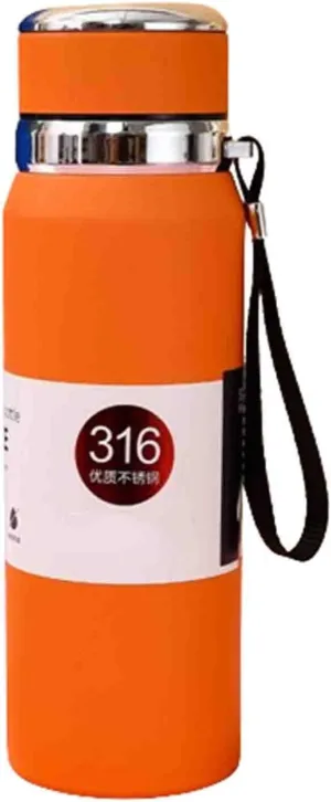 JUSHZ Sports Mens Water Bottle Water Bottles Leakproof Stainless Steel Adult for Women Girls Keep Water Cold with Filter Thermos Flask Insulated Vacuum Stainless Steel High Capacity (800ML,Orange)