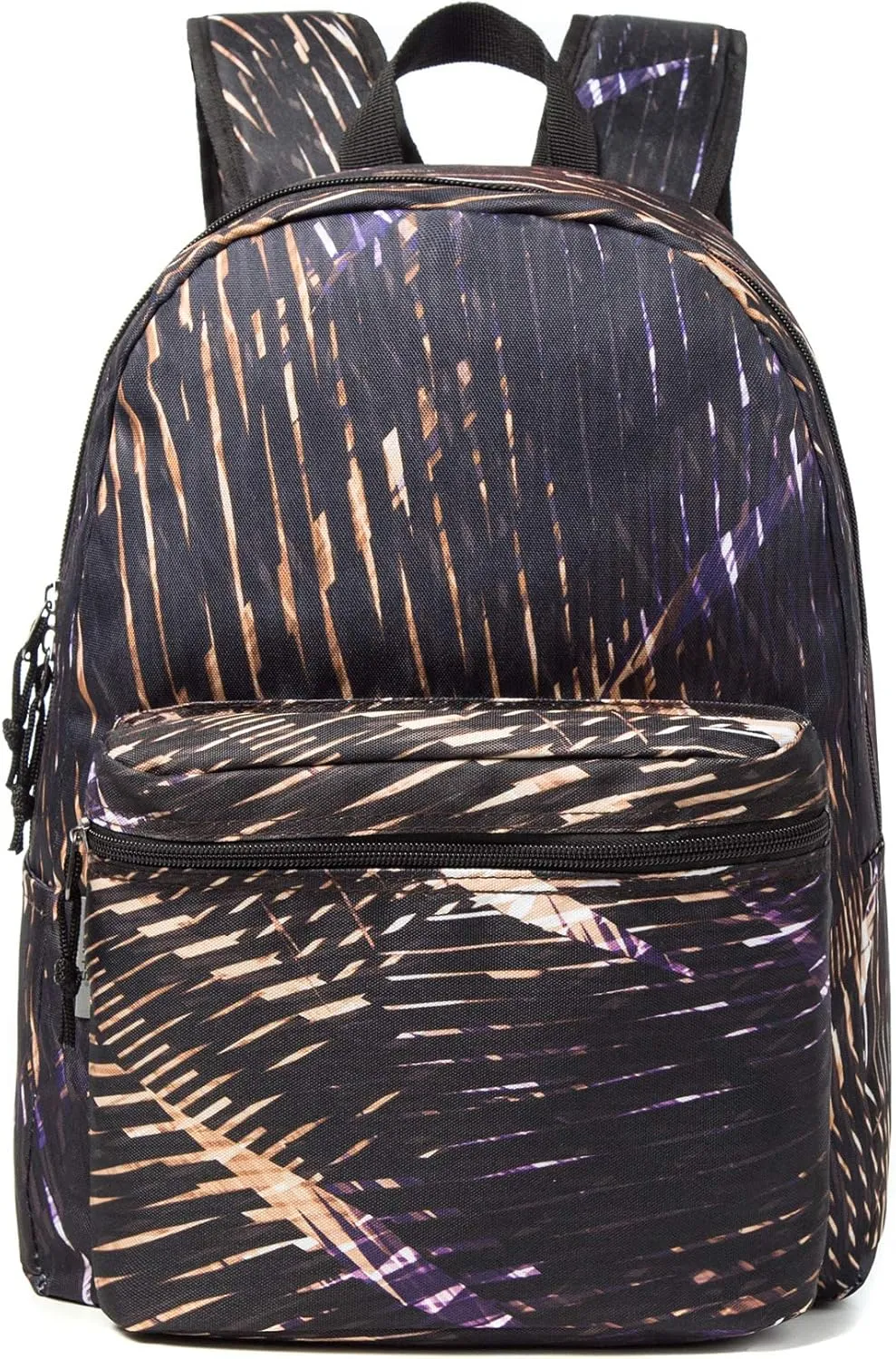 K-Cliffs Classic Backpack Basic Student Campus Daypack Simple Travel Rucksack with Chromebook Laptop Pocket Water Bottle Holder Padded Straps Printed Black Gold Meteor Pattern