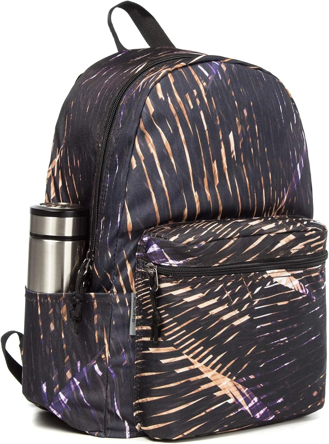 K-Cliffs Classic Backpack Basic Student Campus Daypack Simple Travel Rucksack with Chromebook Laptop Pocket Water Bottle Holder Padded Straps Printed Black Gold Meteor Pattern