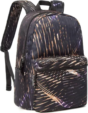 K-Cliffs Classic Backpack Basic Student Campus Daypack Simple Travel Rucksack with Chromebook Laptop Pocket Water Bottle Holder Padded Straps Printed Black Gold Meteor Pattern