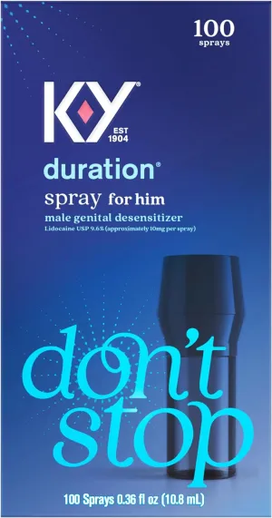 K-Y Duration Delay Spray, Numbing Climax Delay Spray for Men & Lidocaine Desensitizing Spray, Climax Control, Sex Accessories for Adults Couples, Last Longer in Bed, 0.36 FL OZ / 100 Sprays