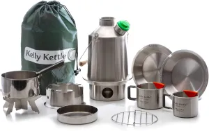 Kelly Kettle Ultimate Scout Kit 41 oz. Stainless Steel Camp Kettle, Lightweight Camping Kettle with Whistle, Camp Stove for Fishing, Hunting, Hiking, Survival Gear