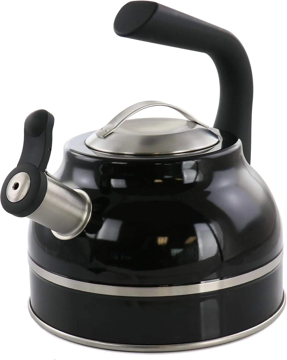 Kenmore Elite Costner 2.3 Qt Stainless Steel Tea Kettle w/Encapsulated Base & Bakelite Handle - Satin Interior/Black Exterior