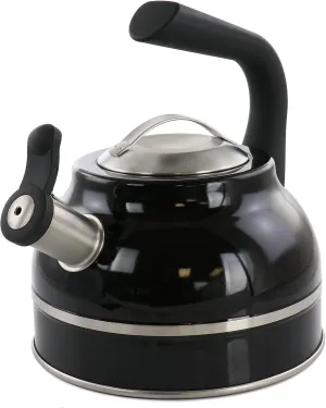 Kenmore Elite Costner 2.3 Qt Stainless Steel Tea Kettle w/Encapsulated Base & Bakelite Handle - Satin Interior/Black Exterior