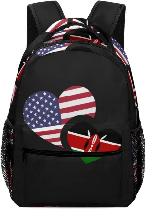 Kenya US Flag Travel Backpack Lightweight Shoulders Bag Laptop Daypack for Work Office