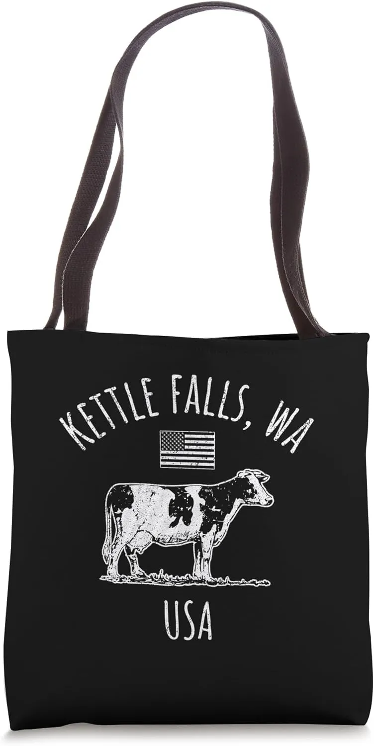 Kettle Falls WA USA Retro Cow Vintage Style Design Tote Bag