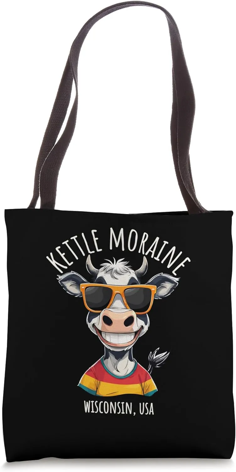 Kettle Moraine WI USA Funny Cow Cartoon Design Tote Bag
