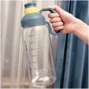 kettles 60.9 oz Large Water Bottle with Motivational Time Marker Reminder,Portable Sports Bottles with Straw-Durable,Outdoor Activity canteen(B), 20010125