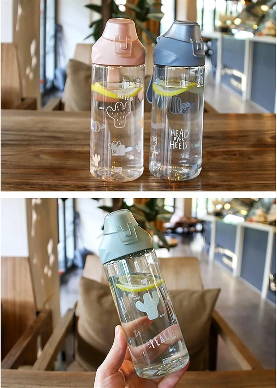 kettles Cute Sport Bottle for Students with Sealed Lid,Portable Clear Water Bottle,Protective Spout Cover,Large Cups for Students canteen(B)