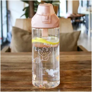 kettles Cute Sport Bottle for Students with Sealed Lid,Portable Clear Water Bottle,Protective Spout Cover,Large Cups for Students canteen(C)