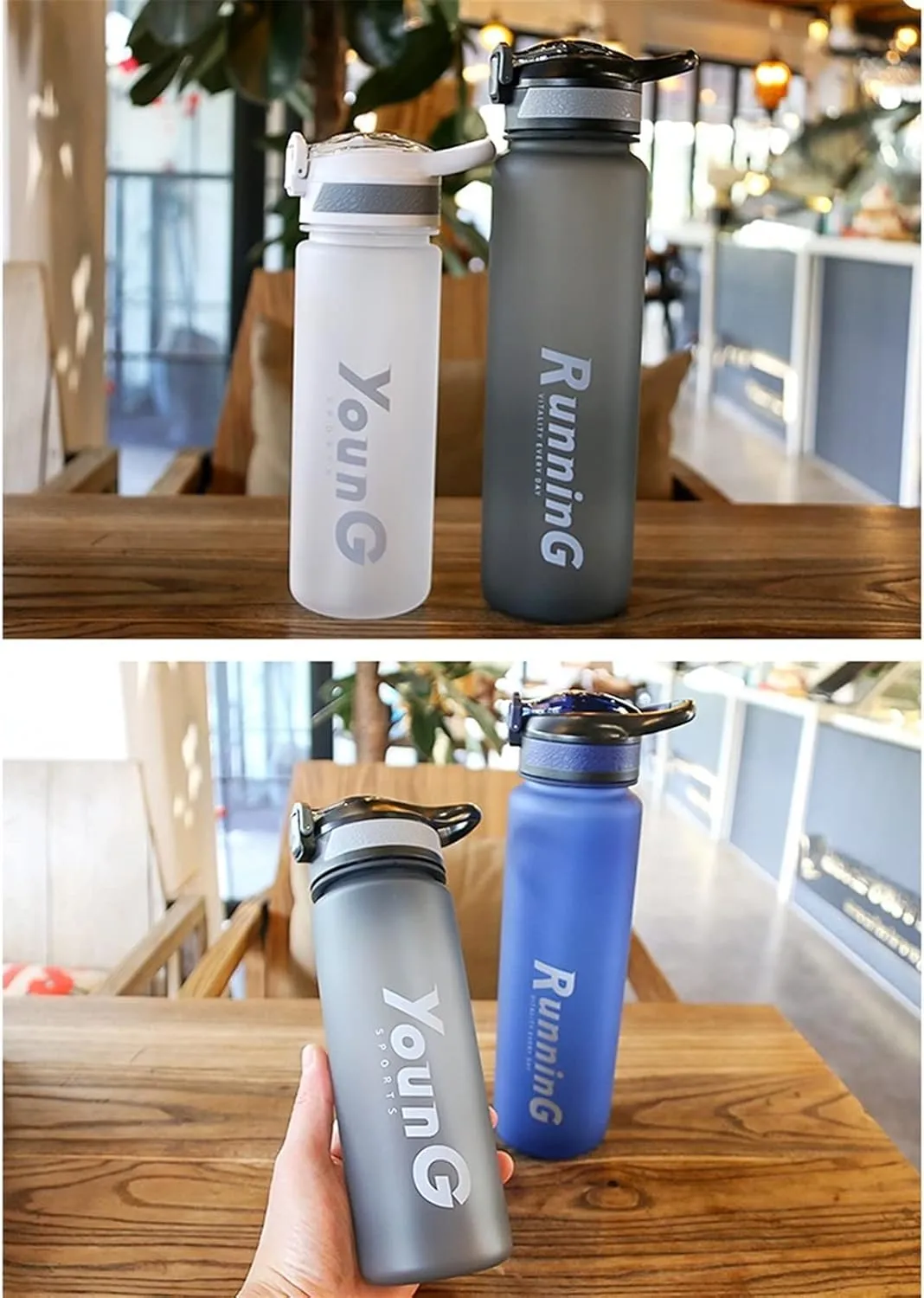 kettles Matte texture Sport Bottle with Time Marker,Large Capacity,Water Cups for Fitness/Outdoor,One-Click Push Button,Leak proof canteen(C,Large)