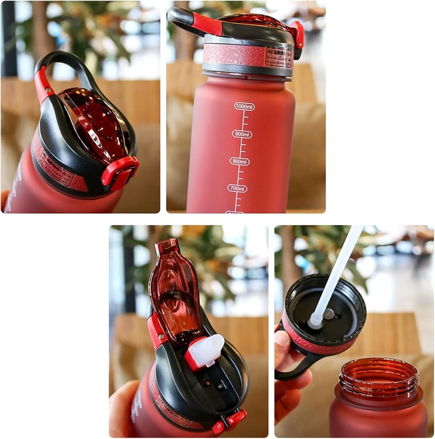 kettles Matte texture Sport Bottle with Time Marker,Large Capacity,Water Cups for Fitness/Outdoor,One-Click Push Button,Leak proof canteen(C,Large)