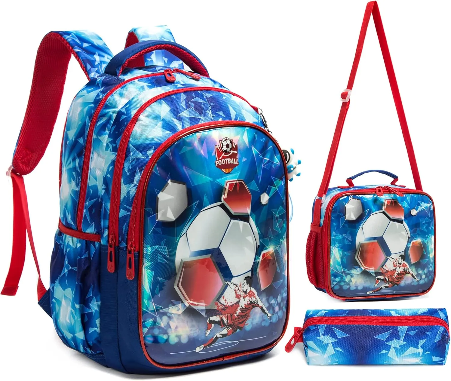 Kids Backpack 17inch with Lunch Bag and Pencil Case Lightweight School Backpack for Teens, Girls, Boys, Elementary