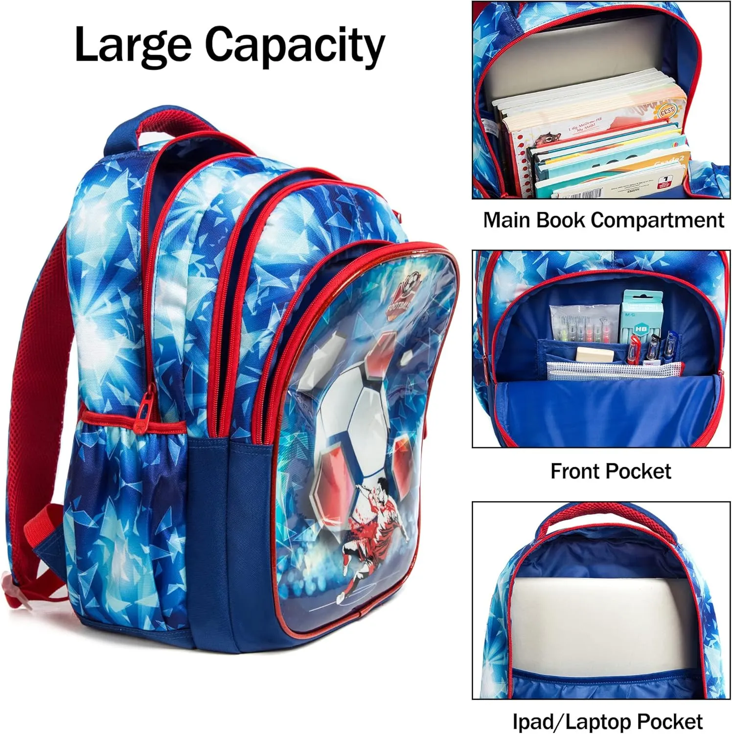 Kids Backpack 17inch with Lunch Bag and Pencil Case Lightweight School Backpack for Teens, Girls, Boys, Elementary
