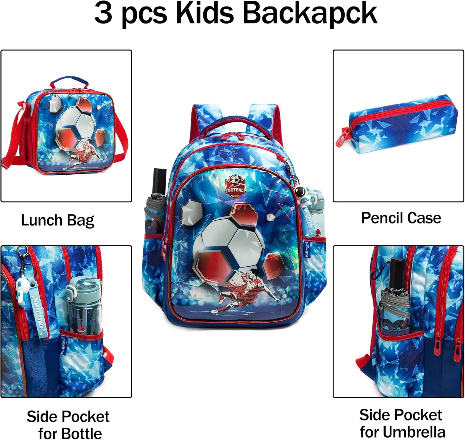 Kids Backpack 17inch with Lunch Bag and Pencil Case Lightweight School Backpack for Teens, Girls, Boys, Elementary