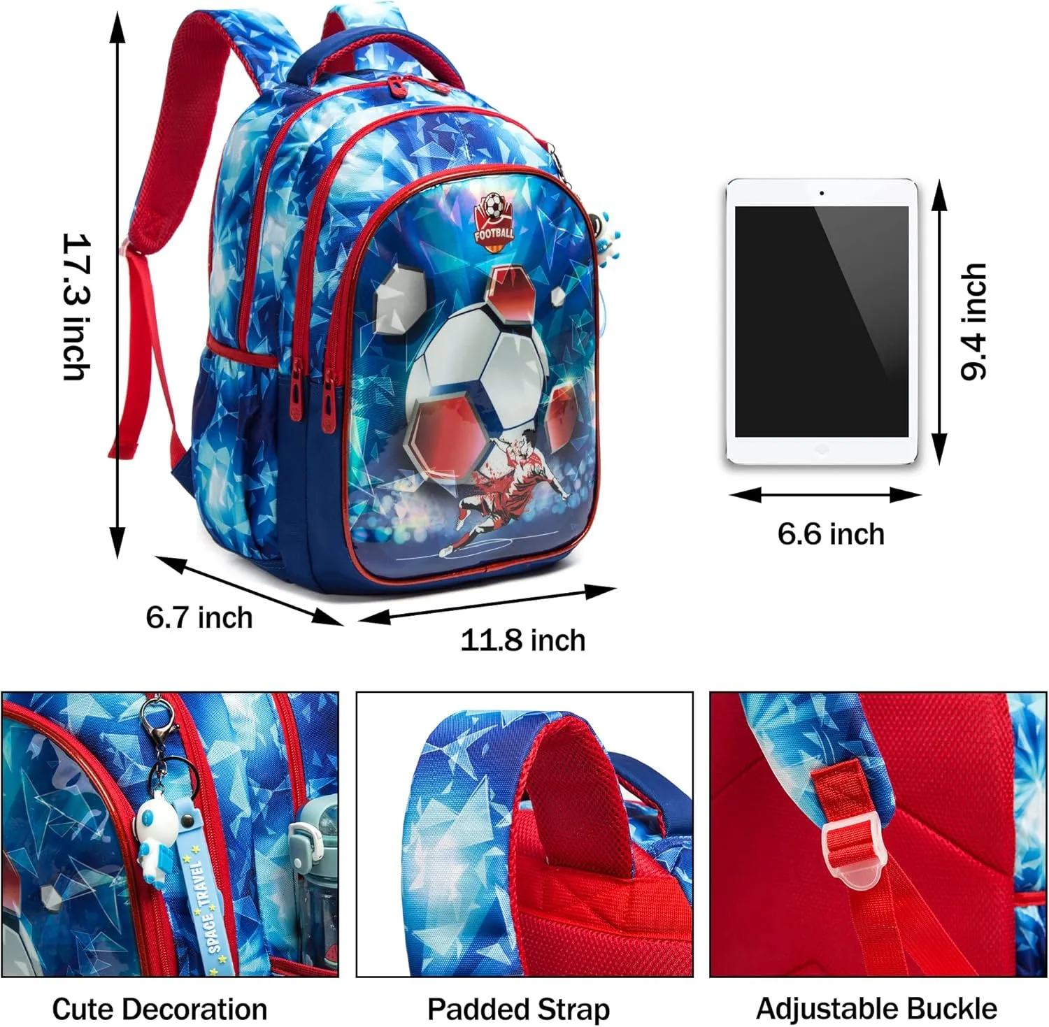 Kids Backpack 17inch with Lunch Bag and Pencil Case Lightweight School Backpack for Teens, Girls, Boys, Elementary