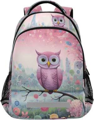 Kids Backpack Owl Forest Print Lightweight School Bookbag with Reflective Stripes for Boys Girls, Hiking Backpack 11.6x6.9x16.7 IN