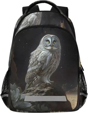 Kids Backpack Wild Owl Print Lightweight School Bookbag with Reflective Stripes for Boys Girls, Hiking Backpack 11.6x6.9x16.7 IN