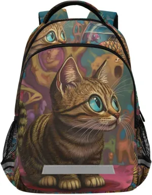 Kids School Backpack-Variable Cat Fish for Boys Girls Ages 6-12, Lightweight Bookbag with Padded Straps Reflective Stripes Daypack for Travel Hiking Study